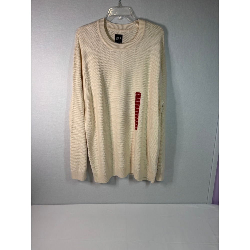 Gap Mens Crewneck Sweater Cream‎ Textured Honeycomb Knit XL GP002314 F23
